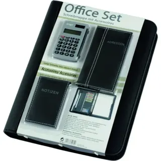 ALASSIO Ringbuchmappe 30060 Office Set inkl. Büroset mit 4-Ringmechanik Lederimitat schwarz