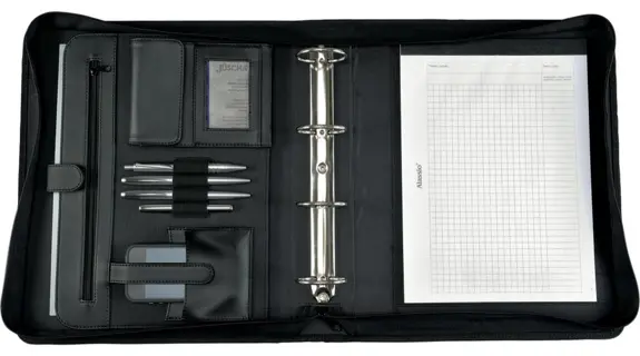 ALASSIO Tagungsmappe 30075 Arezzo mit 4-Ringmechanik Leder schwarz