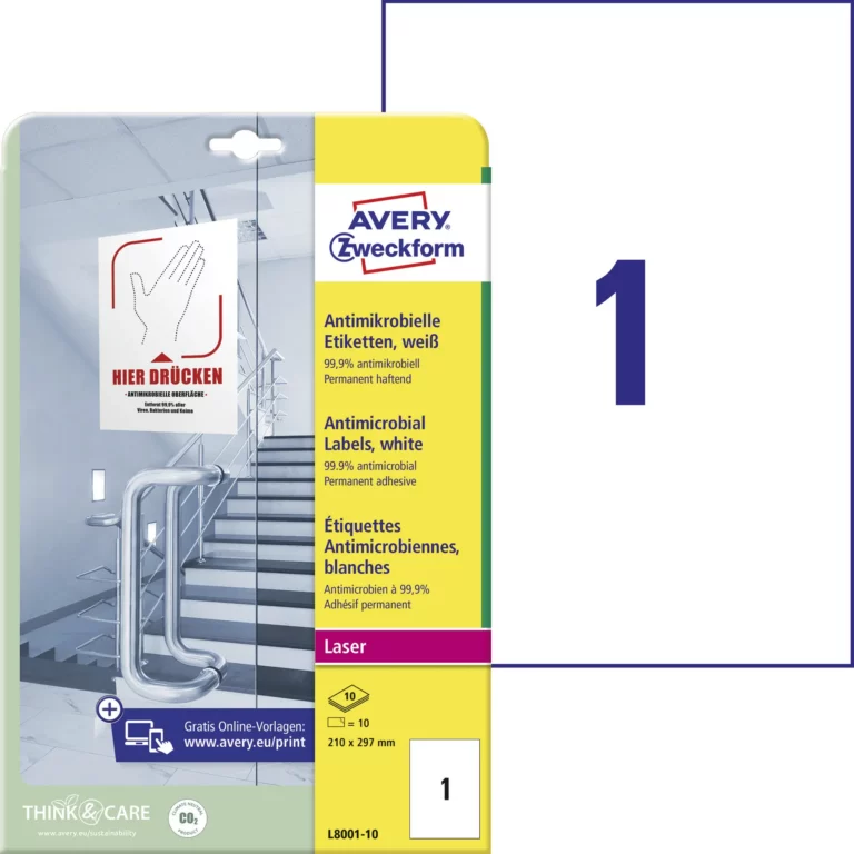 AVERY ZWECKFORM Antimikrobielle Etiketten L8001-10 10 Stück permanent 210 x 297 mm weiß