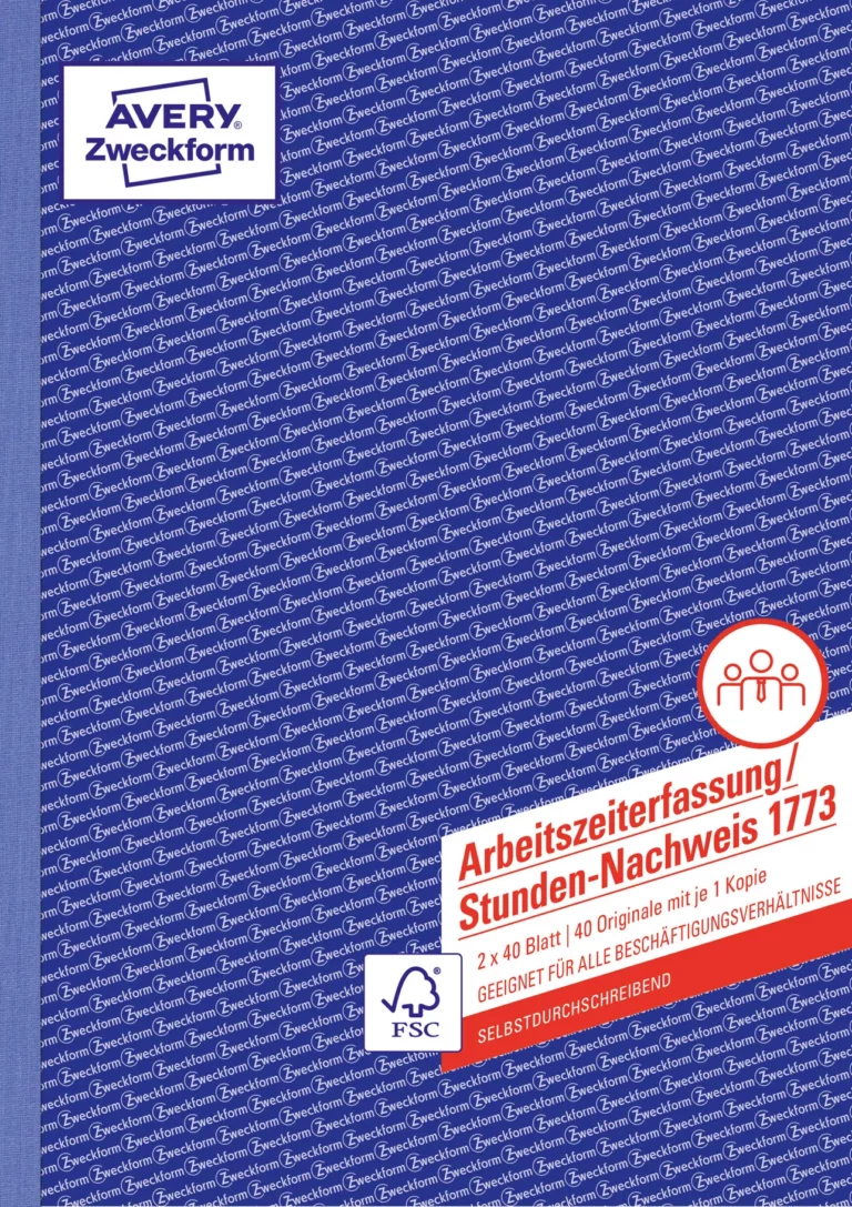 AVERY ZWECKFORM Arbeitszeiterfassung/Stundennachweis 1773 2x 40 Blatt A4 selbstdurchschreibend