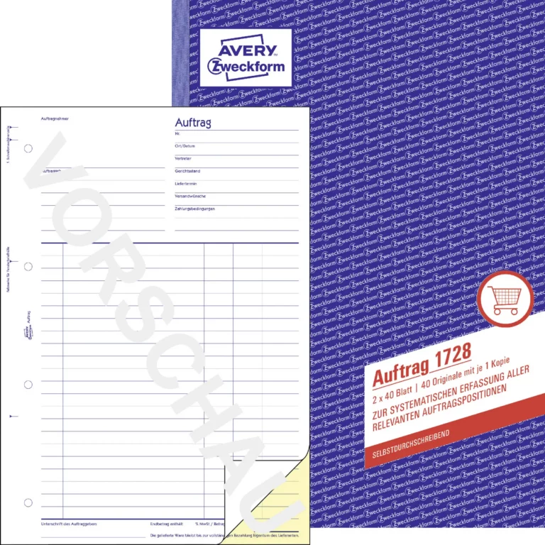 AVERY ZWECKFORM Auftrag 1728 2x 40 Blatt A4 selbstdurchschreibend