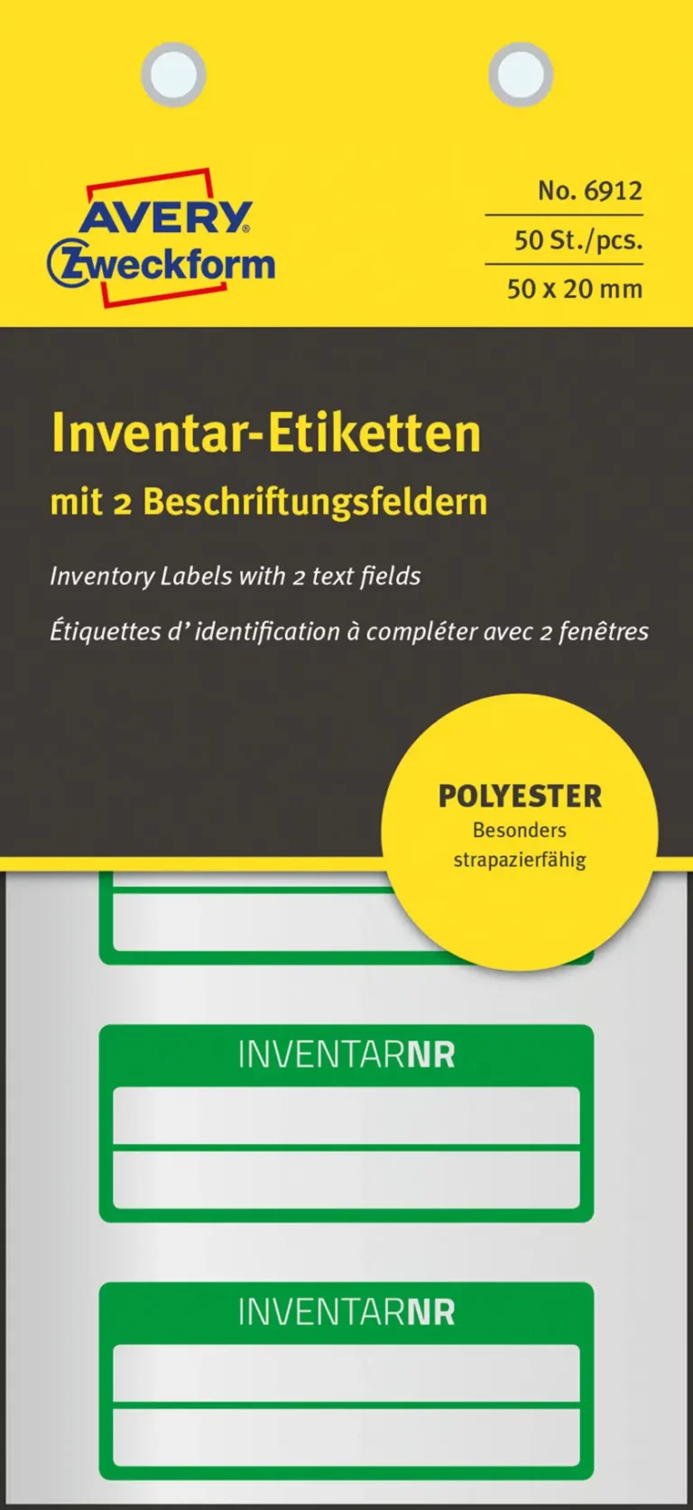 AVERY ZWECKFORM Inventaretiketten 6912 50 Stück Polyesterfolie permanent 50 x 20 mm silber/grün