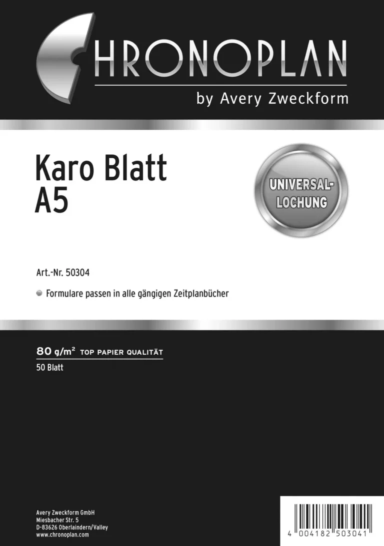 AVERY ZWECKFORM Kalenderblatteinlage Chronoplan 50304 50 Blatt A5 80 g/m² kariert 148 x 210 mm weiß