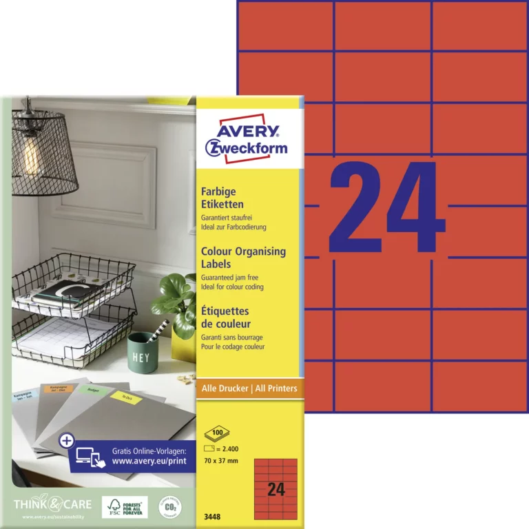 AVERY ZWECKFORM Organisationsetiketten 3448 2.400 Stück permanent 70 x 37 mm rot