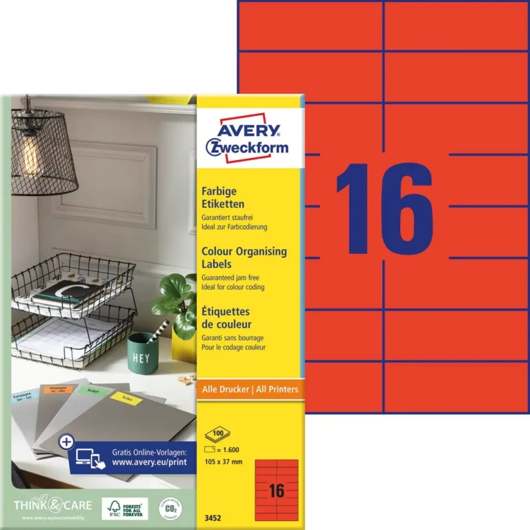 AVERY ZWECKFORM Organisationsetiketten 3452 1.600 Stück permanent 105 x 37 mm rot