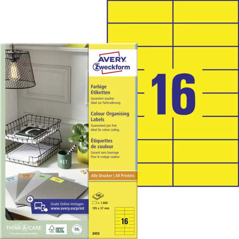 AVERY ZWECKFORM Organisationsetiketten 3455 1.600 Stück permanent 105 x 37 mm gelb