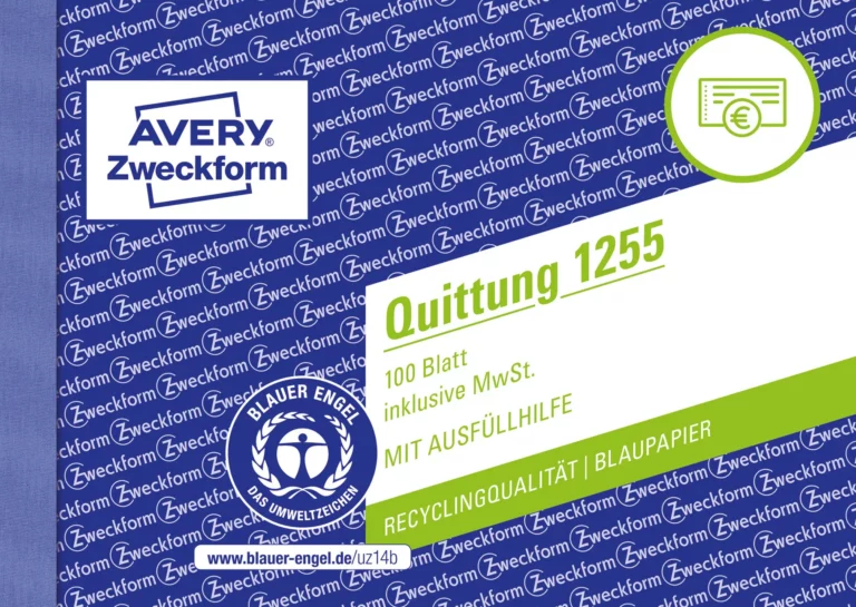 AVERY ZWECKFORM Quittung 1255 100 Blatt A6 quer mit Blaupapier inkl. MwSt
