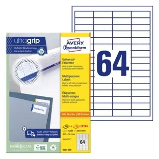 AVERY ZWECKFORM Universaletiketten ultragrip 3667-200 14.080 Stück permanent 48