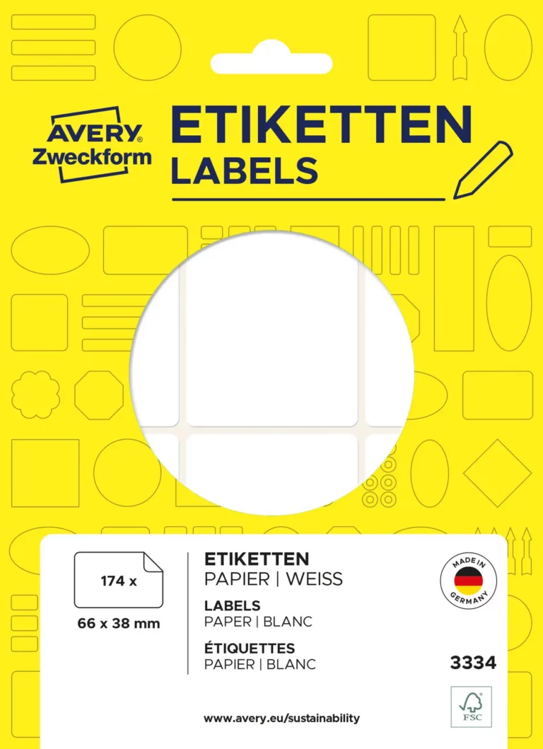 AVERY ZWECKFORM Vielzwecketiketten 3334 174 Stück permanent 66 x 38 mm weiß