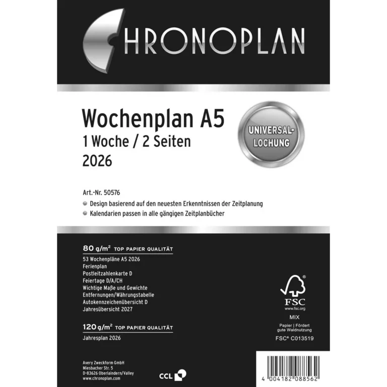 AVERY ZWECKFORM Wochenplan Chronoplan 50576 63 Blatt A5 1 Woche/2 Seiten 2026