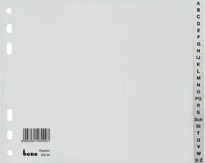 BENE Register 93220 A4 halbe Höhe 20-teilig A-Z PP 120 µm grau