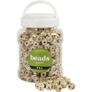 CREATIV COMPANY Buchstabenperlen beads wood 400 Stück Lochgröße 3 mm 9 x 9 mm natur