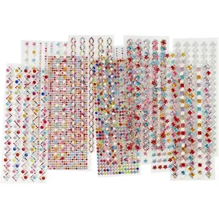 CREATIV COMPANY Strassstein-Sticker 12 Blatt selbstklebend Ø 2 - 10 mm farbig sortiert
