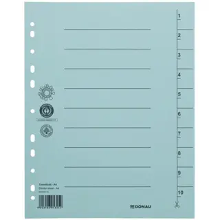 DONAU Trennblatt 8610001 100 Stück A4 10 Taben Recyclingkarton 250 g/m² blau