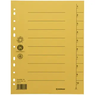 DONAU Trennblatt 8610001 100 Stück A4 10 Taben Recyclingkarton 250 g/m² gelb