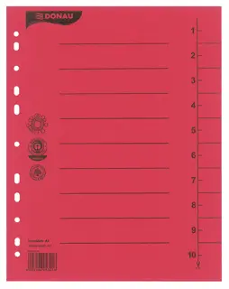 DONAU Trennblatt 8610001 100 Stück A4 10 Taben Recyclingkarton 250 g/m² rot