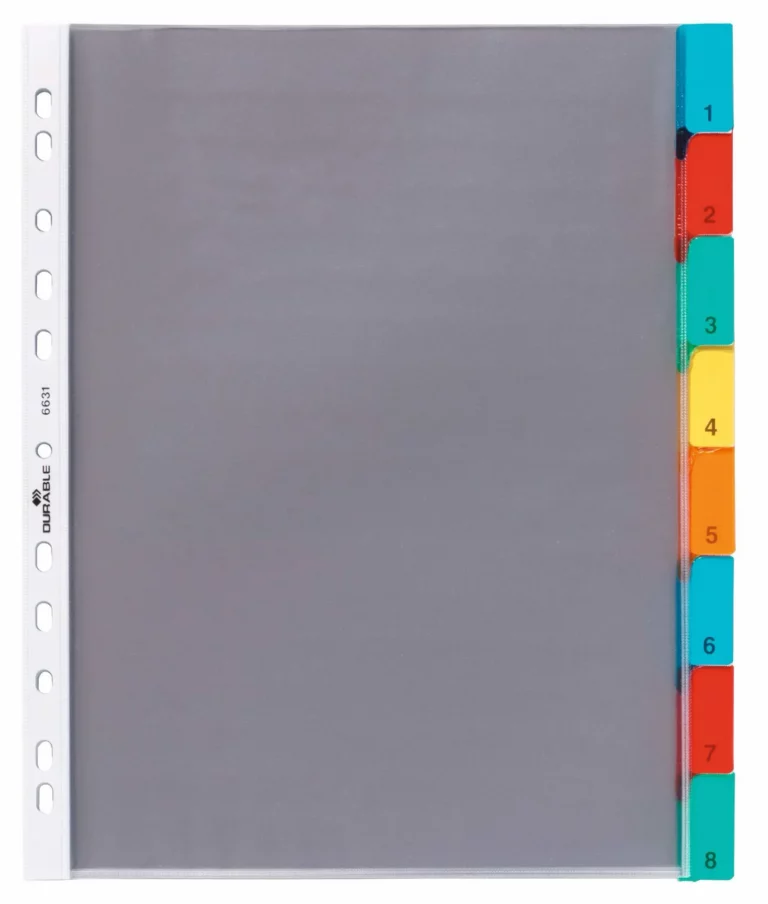 DURABLE Hüllenregister 6631 A4 8-teilig blanko mit farbigen Taben PP 13 µm transparent