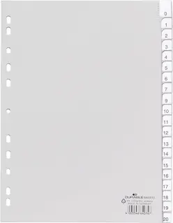 DURABLE Register 6443 A4 20-teilig 1-20 PP 12 µm grau