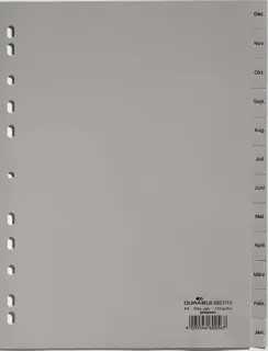 DURABLE Register 6507 A4 12-teilig Dezember - Jänner PP 12 µm grau