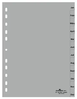 DURABLE Register 6514 A4 12-teilig Jänner - Dezember PP 12 µm grau