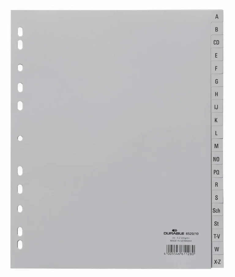 DURABLE Register 6520 A4+ 20-teilig A-Z  P 12 µm grau