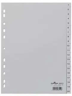 DURABLE Register 6522 A4 20-teilig 1-20 PP 12 µm grau