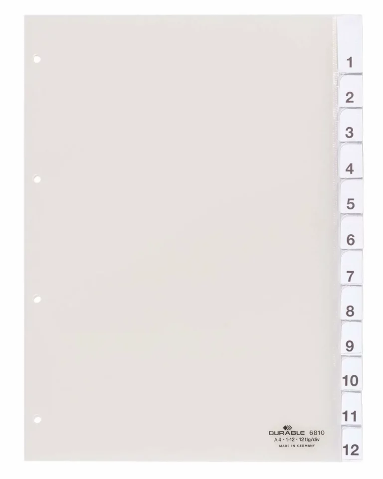 DURABLE Register 6810 A4 12-teilig blanko mit Deckblatt PP 13 µm transparent