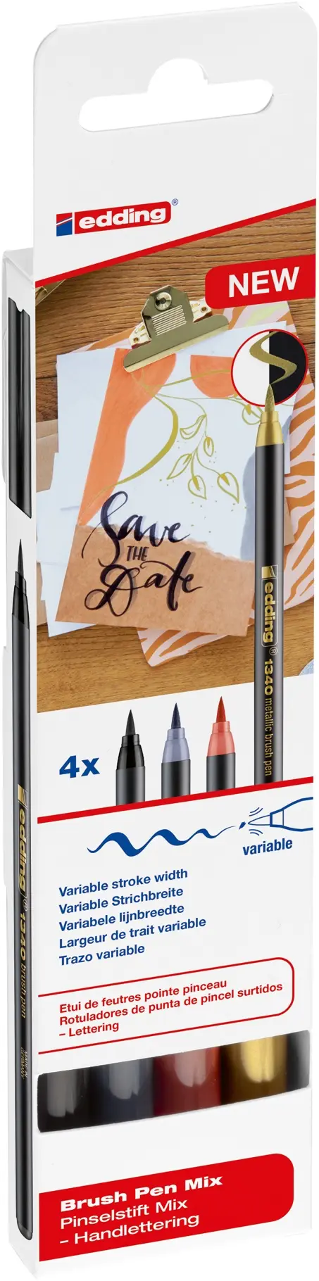 EDDING Pinselstift METALLIC 1340 4 Stück mit Pinselspitze 1-3 mm farbig sortiert