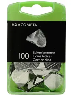 EXACOMPTA Eckklammern 100 Stück in Spenderbox silber