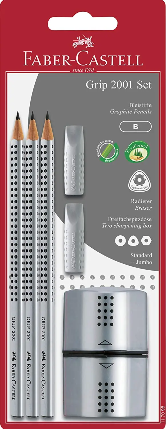 FABER-CASTELL Schreibset Grip 2001 im Blister silber