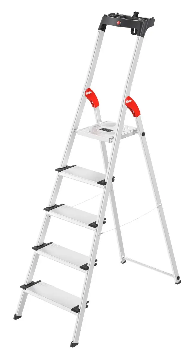 HAILO Stehleiter L80 ComfortLine 5 XXL-Stufen mit Anti-Rutsch-Riffelung silber