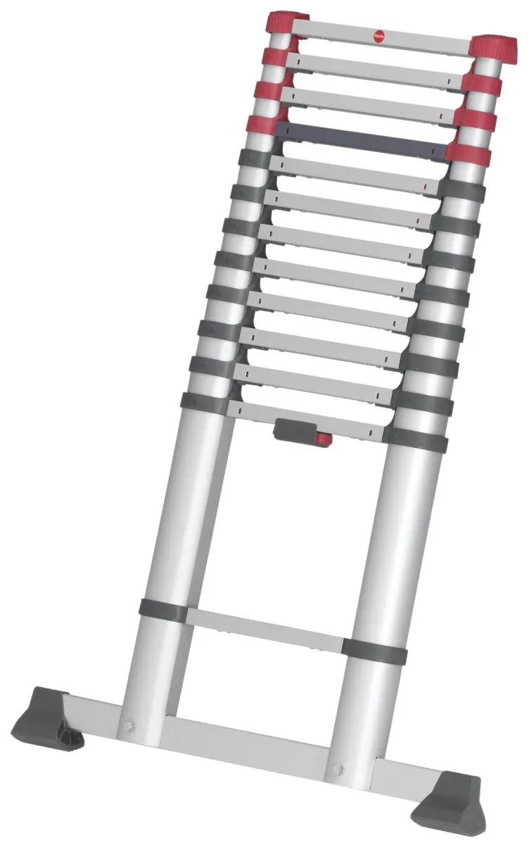 HAILO Teleskopleiter T80 FlexLine 13 Sprossen inkl. Gurtbandfixierung silber