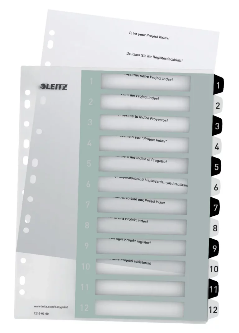 LEITZ Register WOW 1216 DIN A4+ PC-beschriftbar 1-12 weiß/schwarz