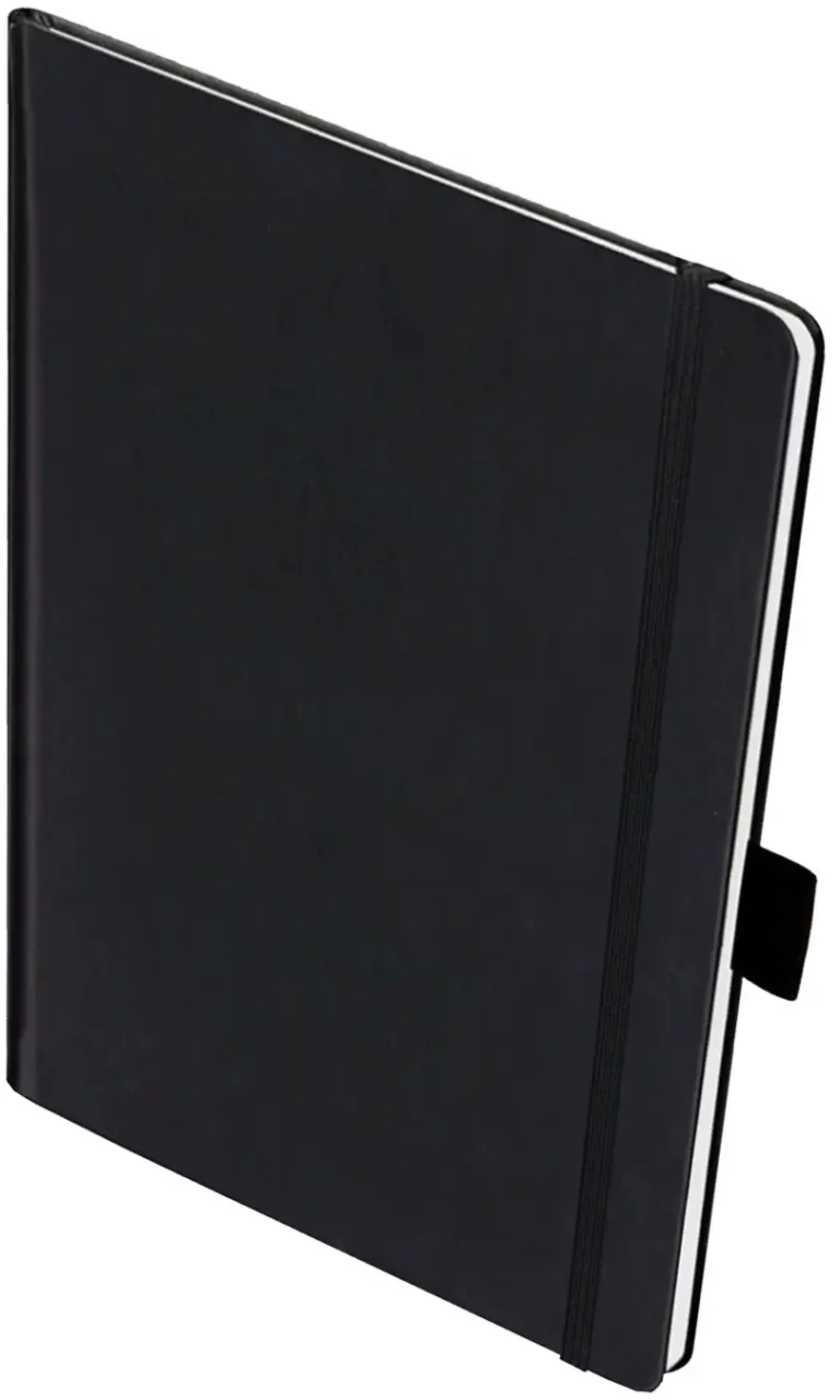 LEYKAM Notizbuch Denkzettel Tablet-Format 192 Seiten mit Elastikband kariert 190 x 250 mm schwarz