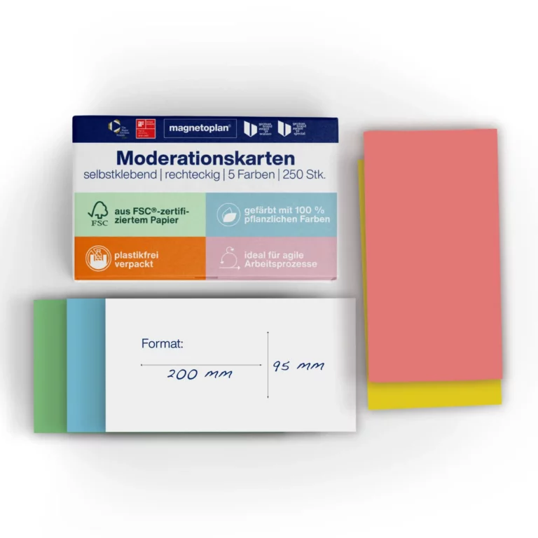 MAGNETOPLAN Moderationskarten 250 Stück selbstklebend 200 x 100 mm farblich sortiert