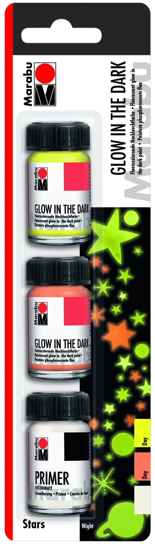 MARABU Nachtleuchtfarben-Set GLOW IN THE DARK Stars 3x 15 ml farbig sortiert