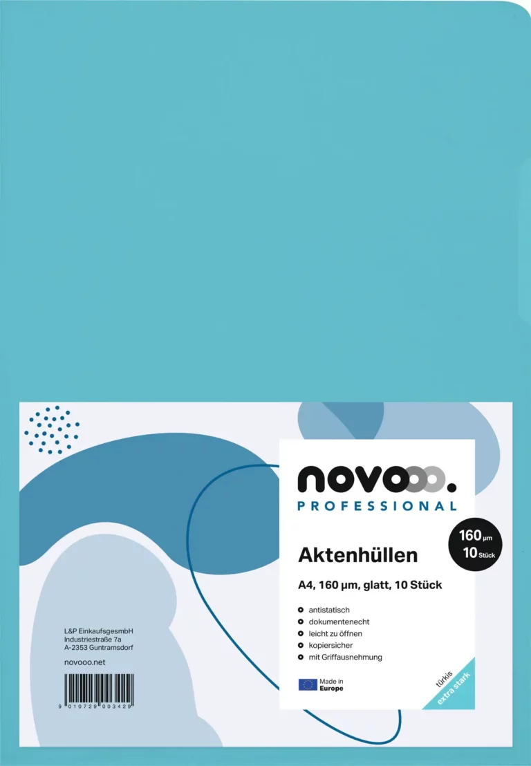 NOVOOO PROFESSIONAL Aktenhülle 10 Stück DIN A4 160 µm glatt türkis