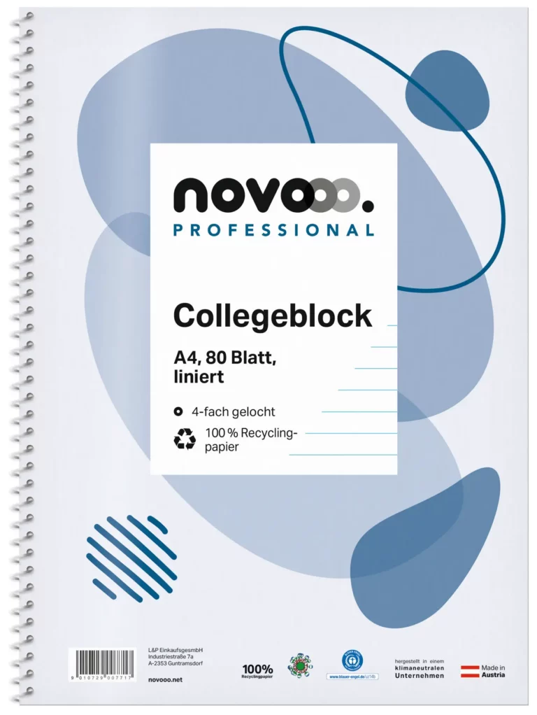 NOVOOO PROFESSIONAL Collegeblock DIN A4 80 Blatt liniert weiß