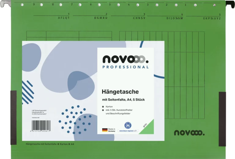 NOVOOO PROFESSIONAL Hängetasche 5 Stück DIN A4 Recyclingkarton grün