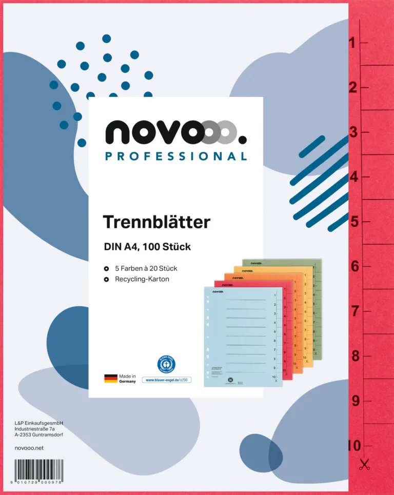 NOVOOO Trennblätter 100 Stück DIN A4 Recyclingkarton 250 g/m² sortiert
