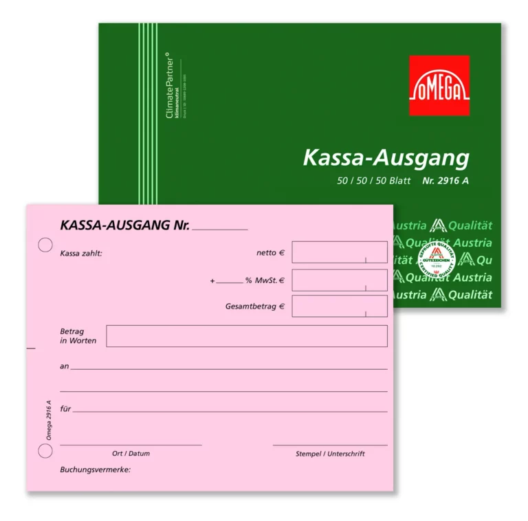 OMEGA Kassa-Ausgangsbuch 2916 A A6 quer 3 x 50 Blatt rosa/rosa/weiß