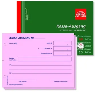 OMEGA Kassa Ausgangsbuch 2916 A OK DIN A6 quer 3x50 Blatt rosa/rosa/weiß