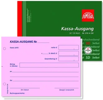 OMEGA Kassa Ausgangsbuch 916 A OK DIN A6 quer 2x50 Blatt rosa/weiß
