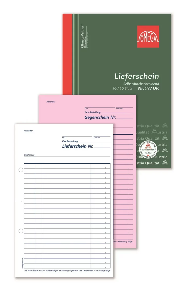 OMEGA Lieferscheinbuch 977 OK A5 hoch 2 x 50 Blatt weiß/rosa
