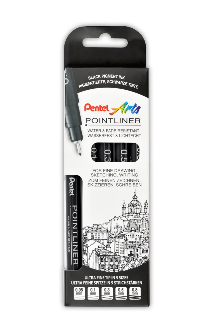 PENTEL Fineliner Pointliner 5 Stück im Etui 5 Strichstärken schwarz