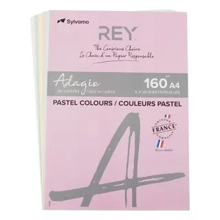 REY Kopierpapier Adagio 5x 20 Blatt DIN A4 160 g/m² Pastellfarben sortiert