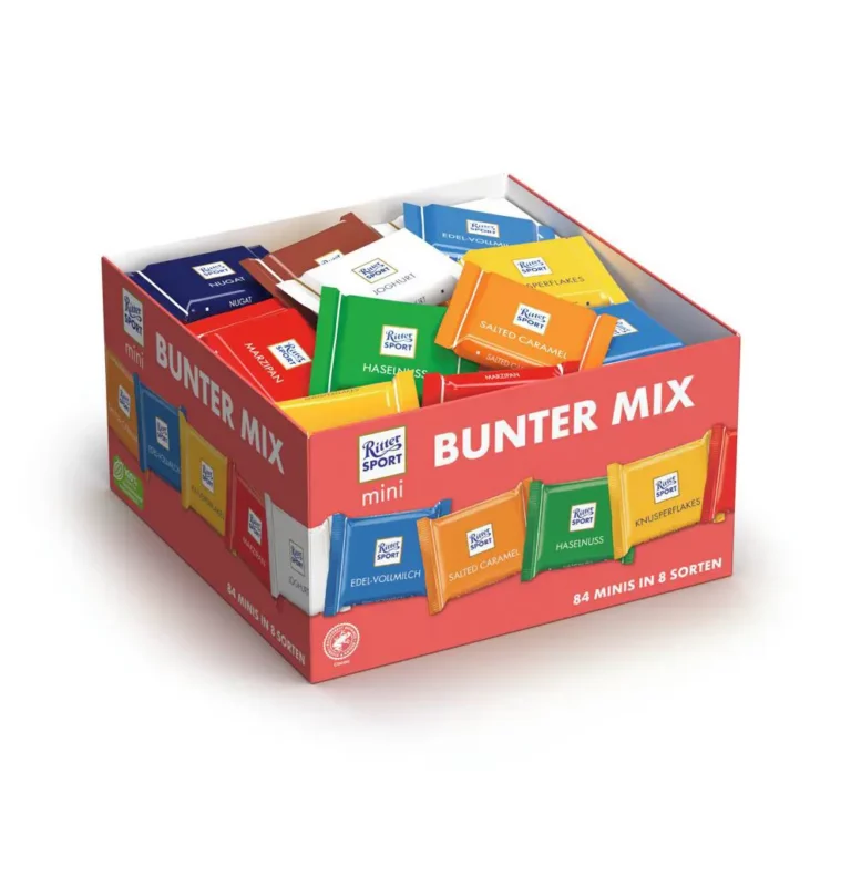 RITTER SPORT Mini-Schokoladen Bunter Mix 8 Sorten à 16