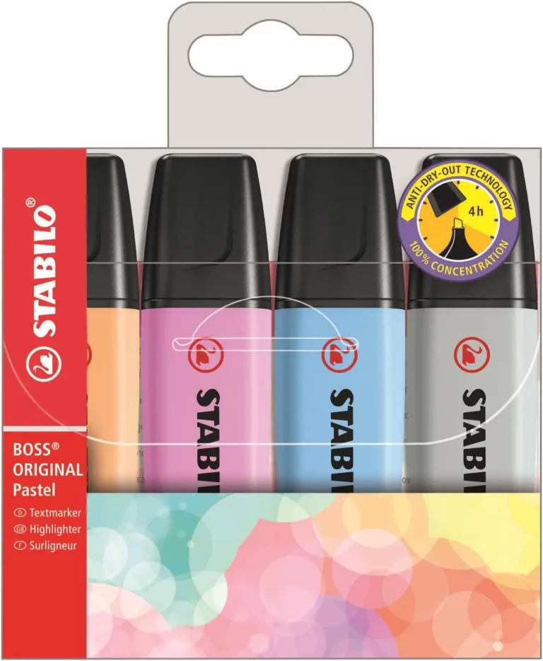 STABILO Textmarker BOSS® Original Pastel 4 Stück Keilspitze 2-5 mm farbig sortiert