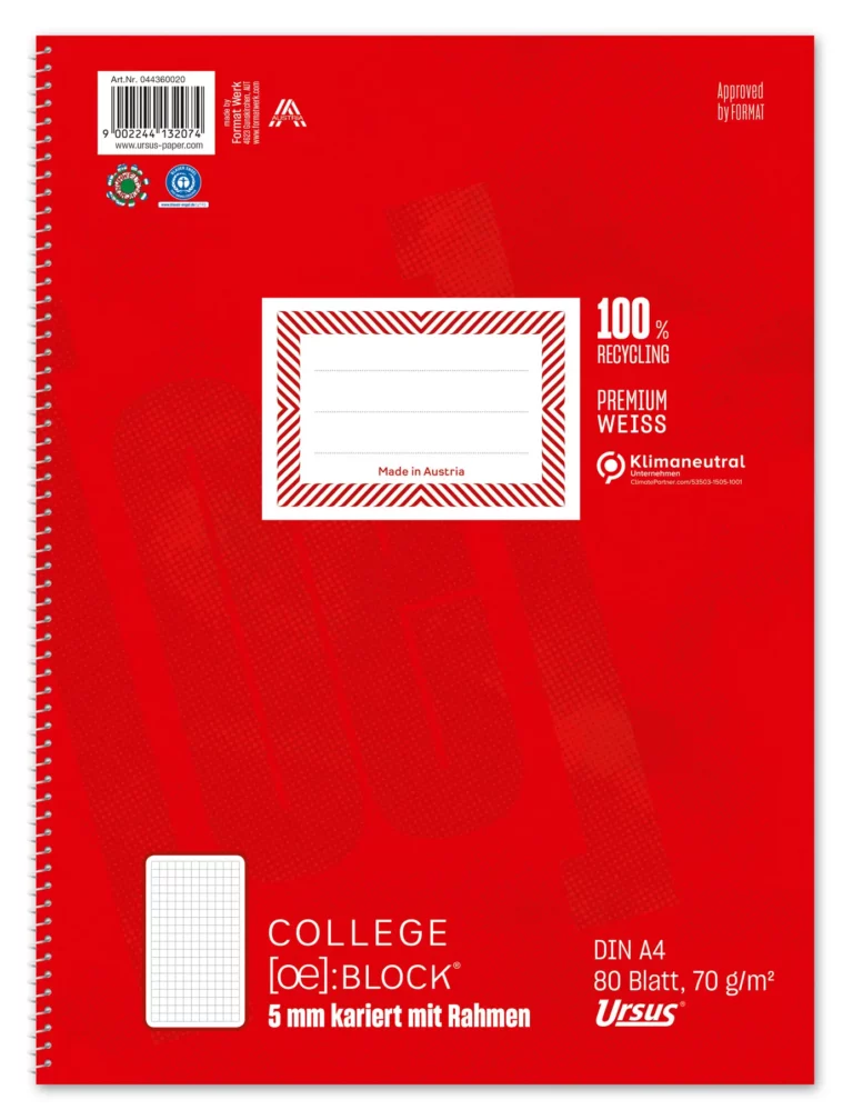 URSUS Collegeblock A4 80 Blatt 70 g/m² kariert