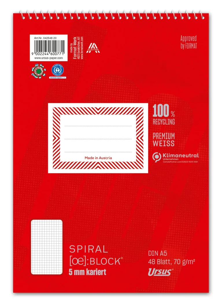 URSUS GREEN Spiralblock A5 48 Blatt 70 g/m² kariert
